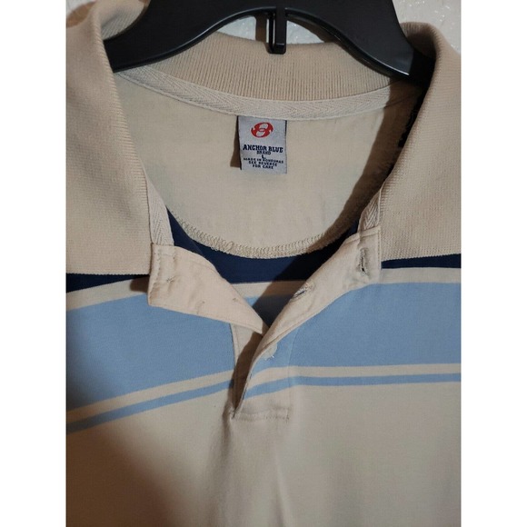 Vintage Anchor Blue Brand Short Sleeve Polo Shirt Mens Large Tan Blue - Picture 2 of 9